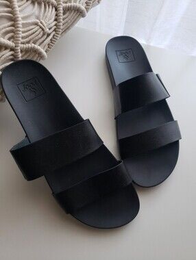 Reef Cushion Vista Black Women's Double-Strap Slide Sandals